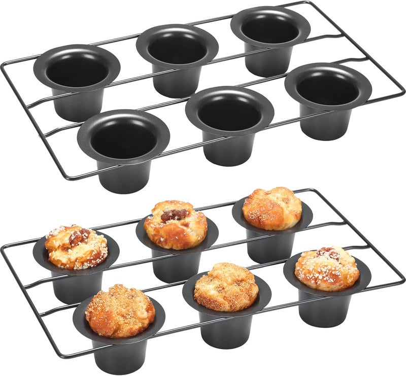 Shellwei 2 Pcs 12 Cups Nonstick Popover Pan Muffin Cupcake Pan Pudding Bakeware for Oven Baking, Frittatas, Muffins, Quiches, Pudding Cakes(Black,2 Pcs) - Image 1