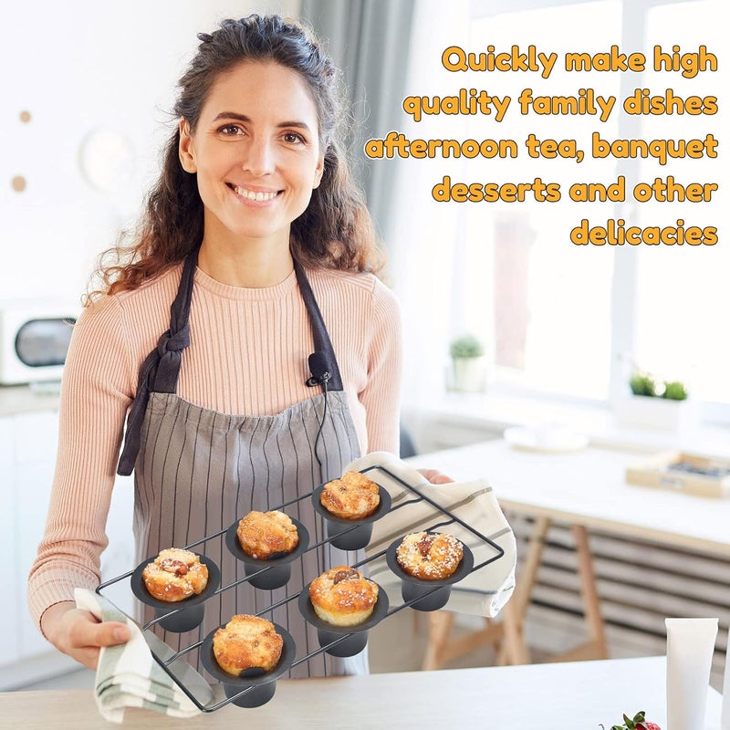 Shellwei 2 Pcs 12 Cups Nonstick Popover Pan Muffin Cupcake Pan Pudding Bakeware for Oven Baking, Frittatas, Muffins, Quiches, Pudding Cakes(Black,2 Pcs) - Image 3