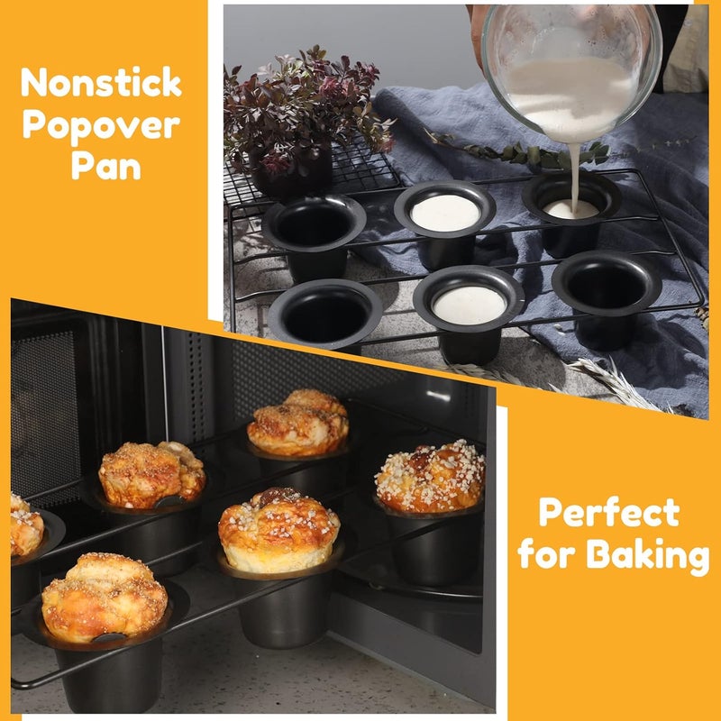 Shellwei 2 Pcs 12 Cups Nonstick Popover Pan Muffin Cupcake Pan Pudding Bakeware for Oven Baking, Frittatas, Muffins, Quiches, Pudding Cakes(Black,2 Pcs) - Image 4