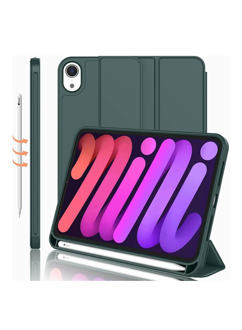 DUSALA iPad Mini 7 Case 2024 – A17 Pro 8.3-Inch 7th Generation Case with Pencil Holder, Trifold Stand, and Soft TPU Back, Green - Image 1