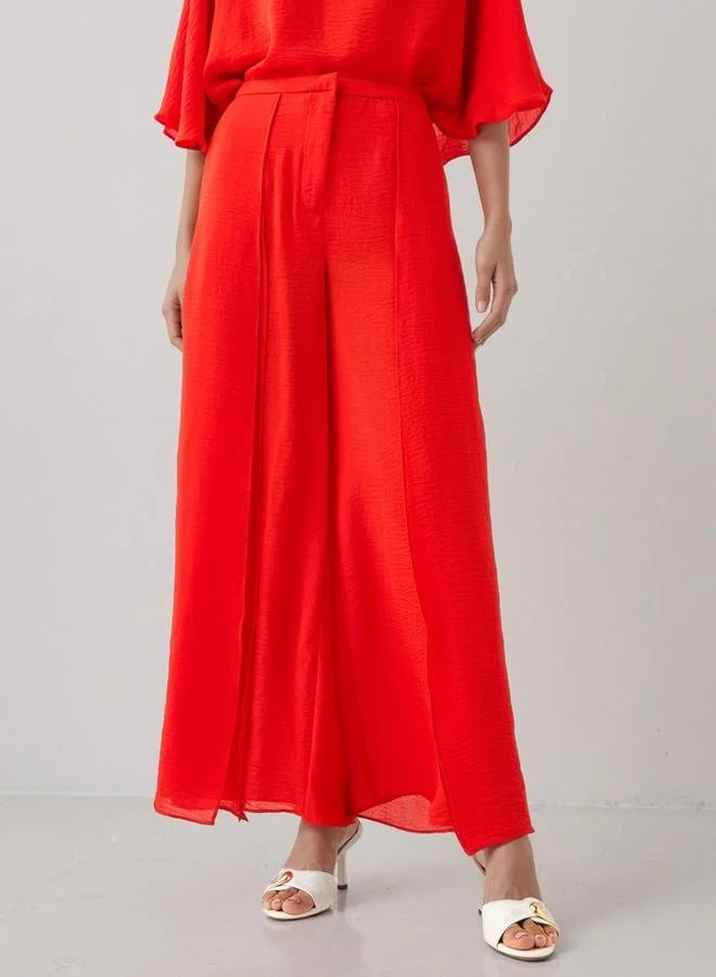 Iconic Iconic Wide Leg Pants with Side Slits and Pockets