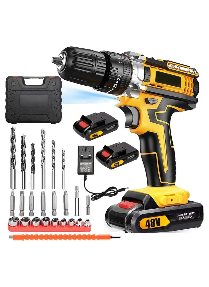 Favarey 48V Cordless Drill, 3/8 Inch Power Drill Set with 2 Lithium Ion Battery and Charger, Electric Drill with Variable Speed, 24-Pieces Drill/Driver Accessories Kit  - Image 1