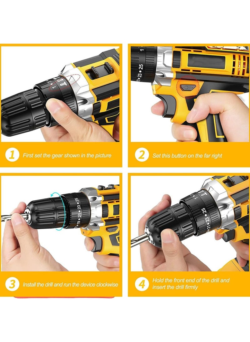Favarey 48V Cordless Drill, 3/8 Inch Power Drill Set with 2 Lithium Ion Battery and Charger, Electric Drill with Variable Speed, 24-Pieces Drill/Driver Accessories Kit  - Image 5