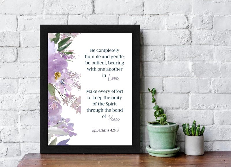 Interio Crafts Ephesians 423 Bible Verse Wall Frame Humble and Gentle Jesus Wall Quotes Black Synthetic Wood - Image 2
