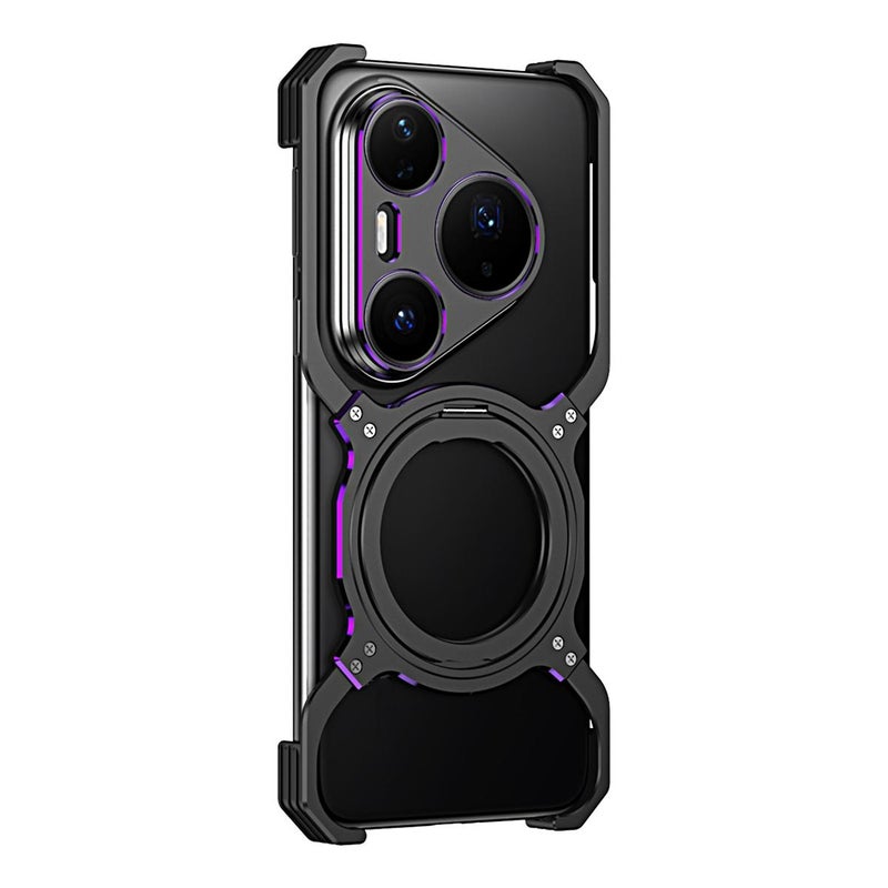 erorex For Huawei Pura 80 Ultra Mechanical Arm Borderless MagSafe Holder Metal Phone Case(Black Purple) - Image 2