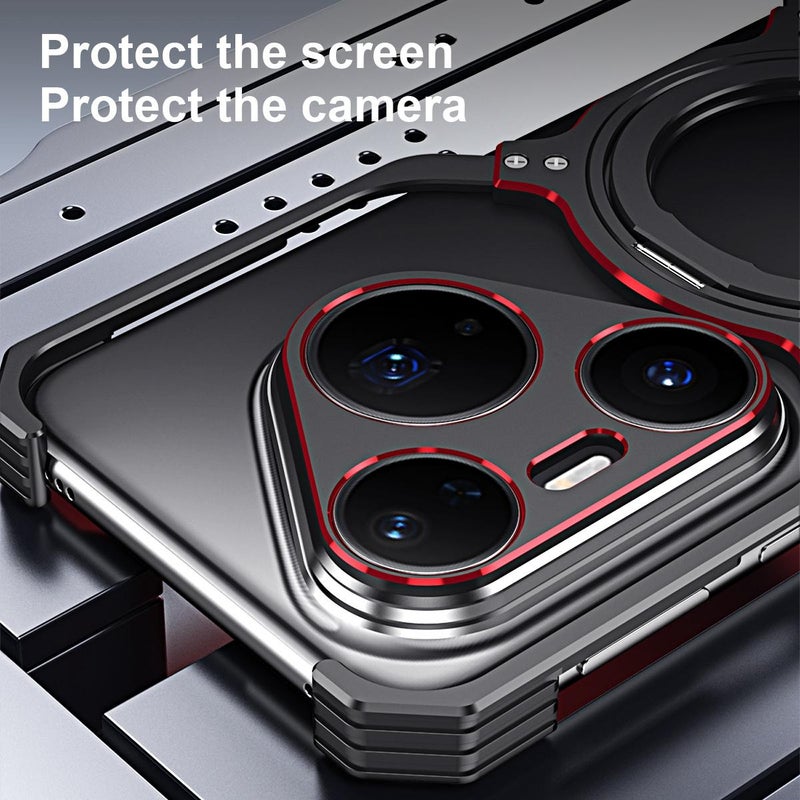 erorex For Huawei Pura 80 Ultra Mechanical Arm Borderless MagSafe Holder Metal Phone Case(Black Purple) - Image 4