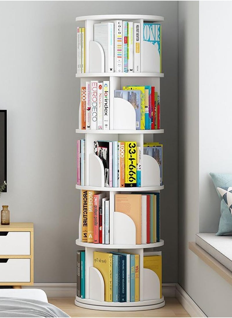 CityRiya-Long - Rotating Bookcase 5 Tier Bookshelf Children's Book Rack Modern 360° Tall Book Shelf White Book Corner Self Storage Display Rack Floor Standing Shelves for Home Living Room Study Office - Image 1