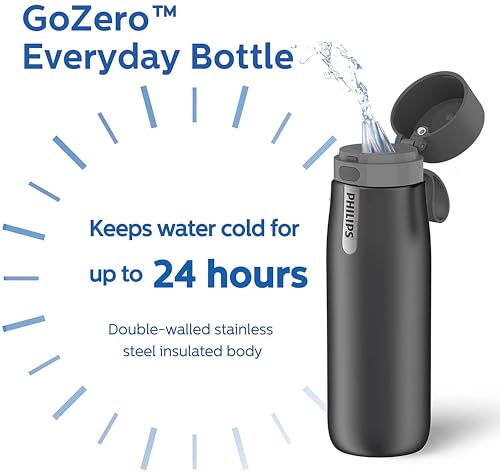 PHILIPS Water Bottle with Filter, Filter Water Bottle Stainless Steel with GoZero Everyday BPA-Free Tap Water Filter, Water Filter Bottle Keep Drink Cold 24 Hours, 1 Filter for 40 gal / 2 Months - Image 5