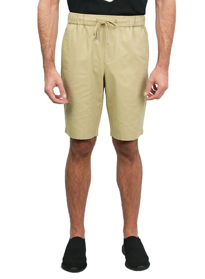 Men’s Relaxed Twill Mid‑Rise Shorts with Elastic Waist
