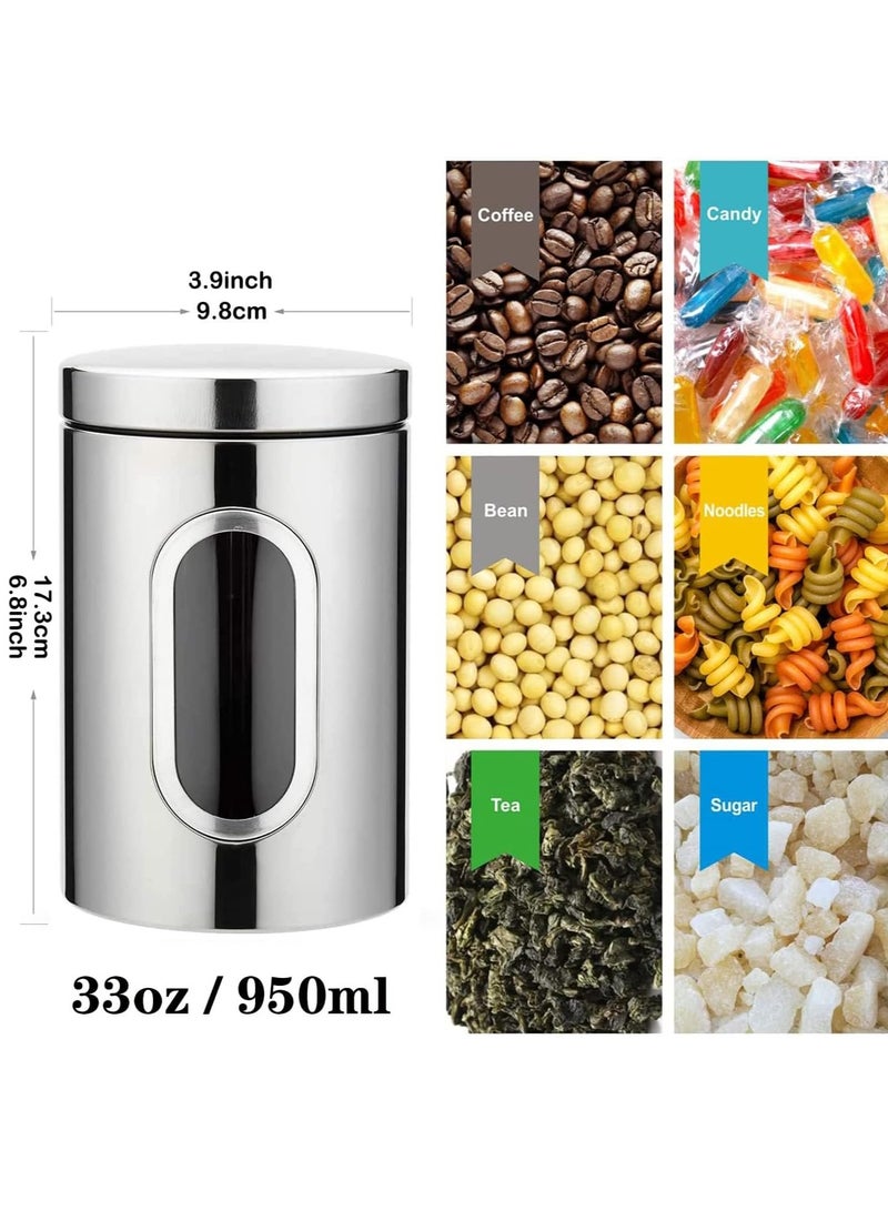 4 piece set Stainless Steel Food Storage Canister Sets with Glass Visible Window & Airtight Lids,Airtight Sugar Coffee Tea Candy Storage Jars，Food Storage Containers Grain Storage Tank (950ml) - Image 2
