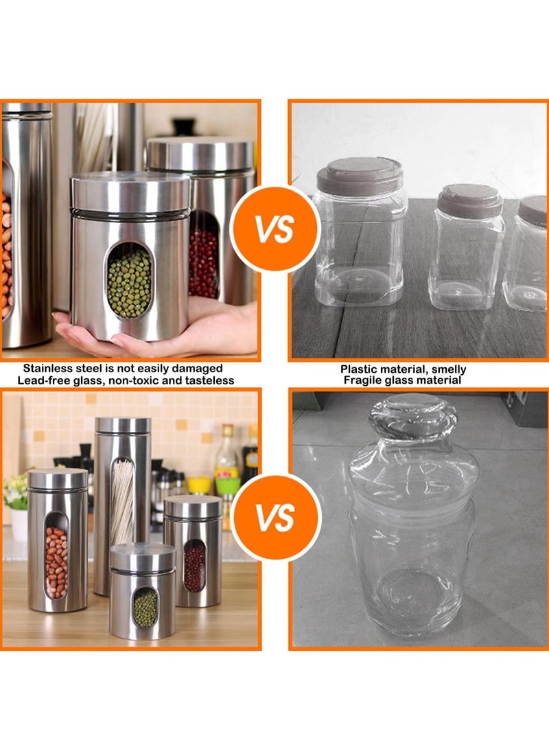 4 piece set Stainless Steel Food Storage Canister Sets with Glass Visible Window & Airtight Lids,Airtight Sugar Coffee Tea Candy Storage Jars，Food Storage Containers Grain Storage Tank (950ml) - Image 5