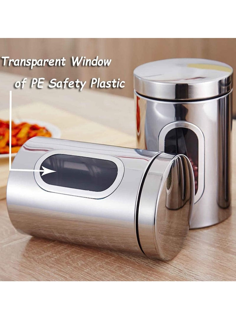 4 piece set Stainless Steel Food Storage Canister Sets with Glass Visible Window & Airtight Lids,Airtight Sugar Coffee Tea Candy Storage Jars，Food Storage Containers Grain Storage Tank (950ml) - Image 3