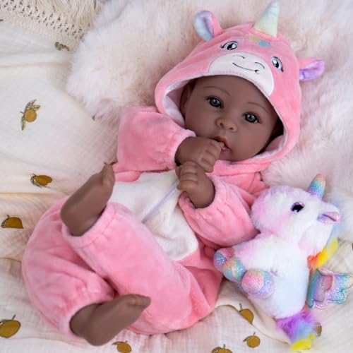 Aori 17 Inch Black Baby Dolls Realistic Black Doll with Light Weighted Soft Body Pink Outfits for Girls 3 Pretend Play Dress Up Nursery Decor - Image 5