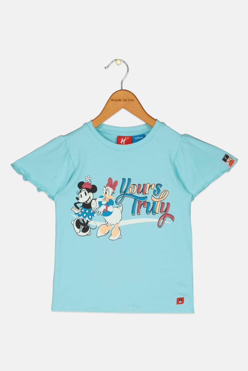 Hamleys x Disney Toddlers Girl Crew Neck Flutter Sleeve Graphic Print T-Shirt, Turquoise - Image 2