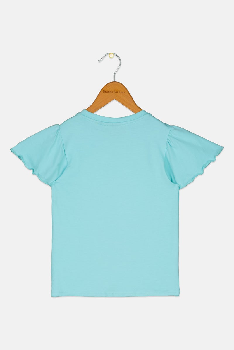 Hamleys x Disney Toddlers Girl Crew Neck Flutter Sleeve Graphic Print T-Shirt, Turquoise - Image 3