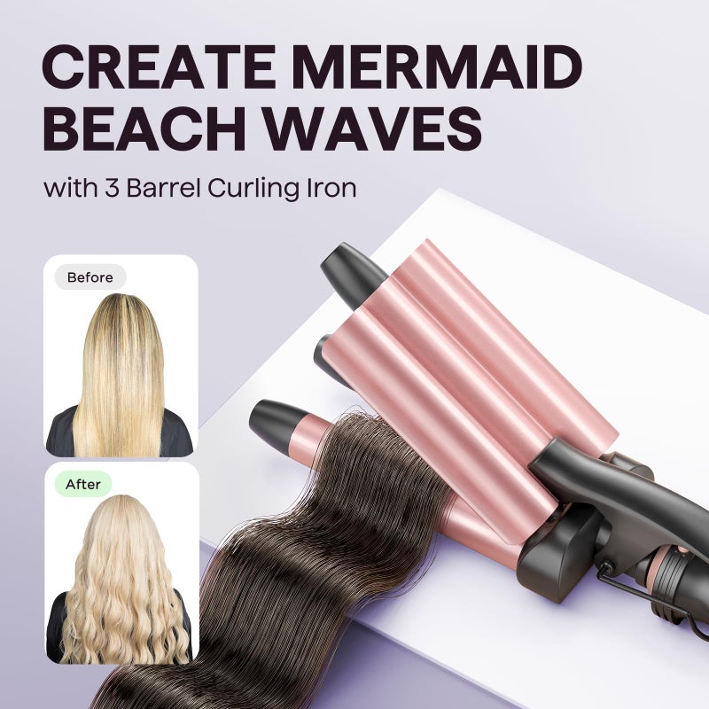 Wavytalk 5 in 1 Curling Wand Set, Dual Voltage Curling Iron Set with 5 Interchangeable Barrels Included A Thermal Brush, A Hair Crimper and 3 Ceramic Curling Wands(0.5"-1.25"), Rose Pink - Image 5