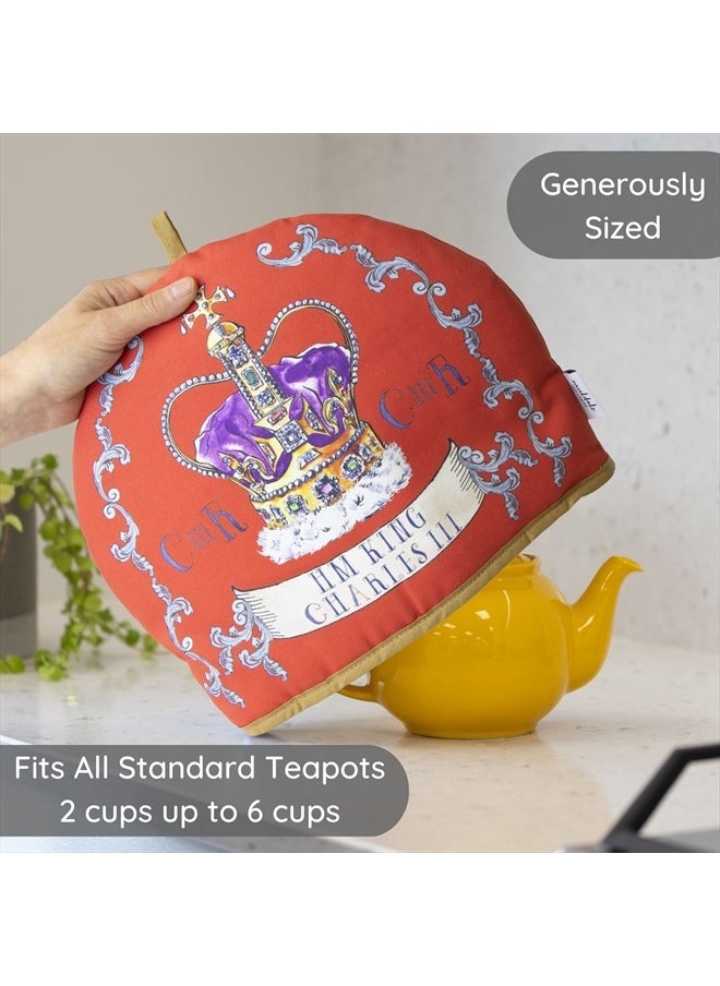 Muldale King Charles III Coronation Tea Cozy for Teapot Large British Crown Design - Insulated Large Teapot Cozy 100% Cotton with Extra Thick Wadding - Coronation Souvenirs - 2-6 Cups  - Image 2