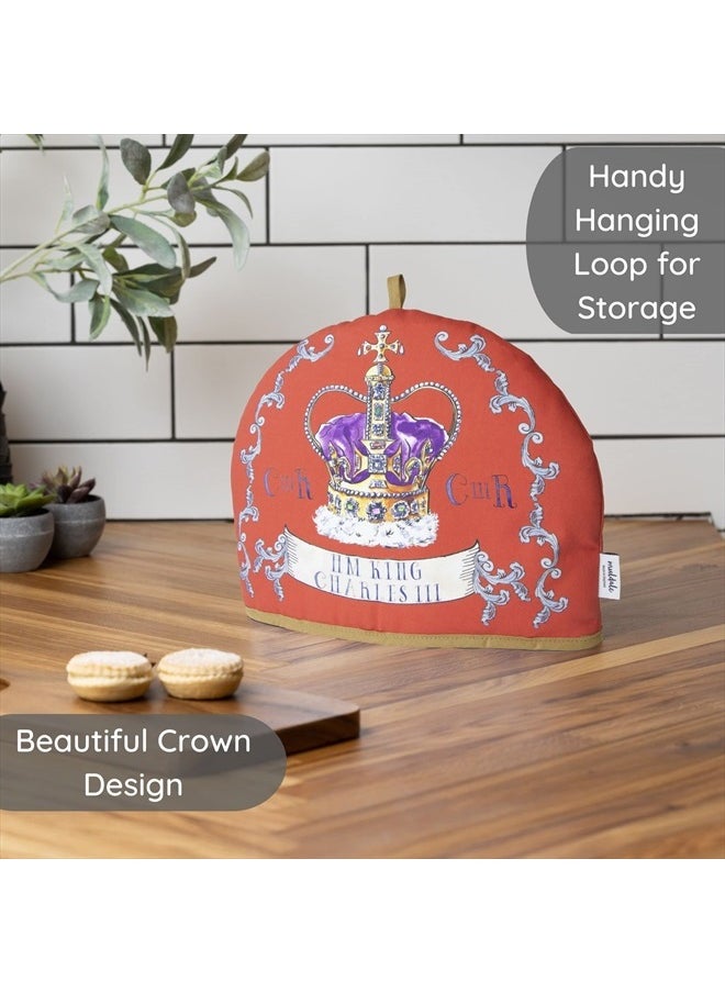 Muldale - King Charles III Coronation Tea Cozy for Teapot Large British Crown Design - Insulated Large Teapot Cozy 100% Cotton with Extra Thick Wadding - Coronation Souvenirs - 2-6 Cups - Image 1