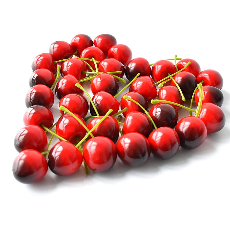 Chewarelly 36 Pcs Artificial Lifelike Cherries Fake Cherry Simulation Fruit Ornament for Home Kitchen Wedding Party Decoration Photography Prop Red Black