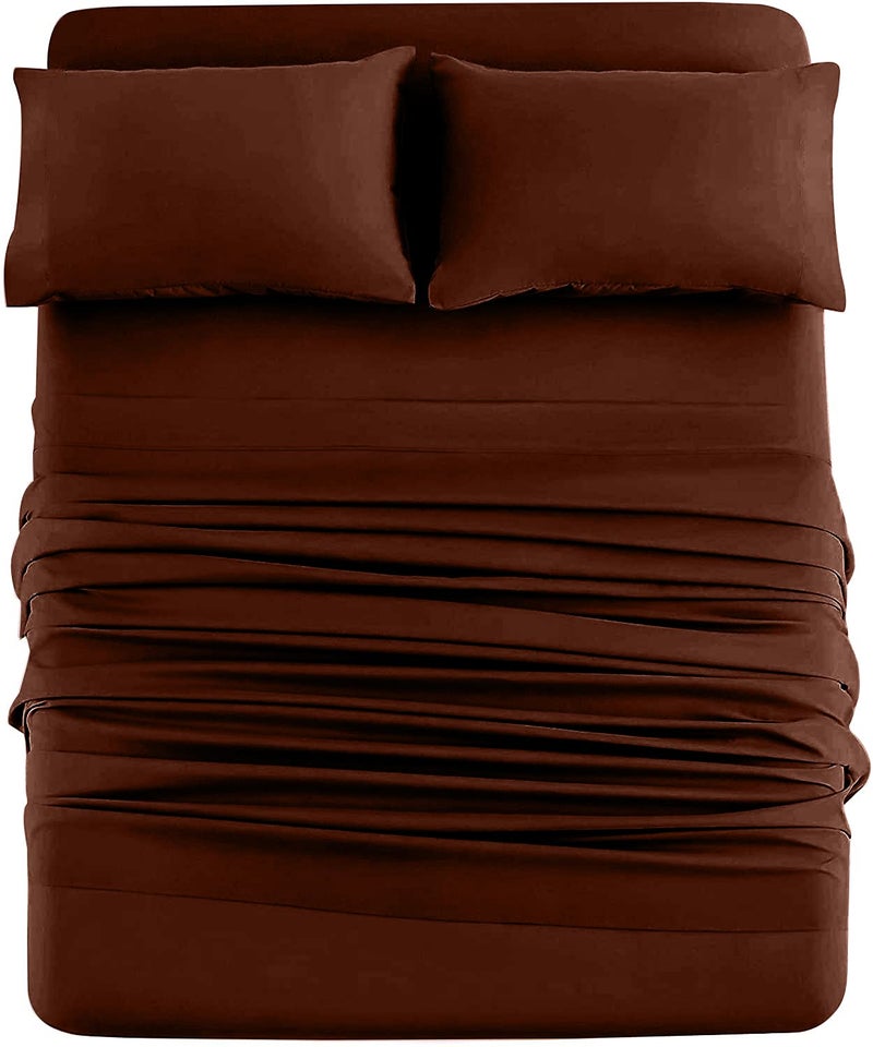 DAN RIVER California King Sheet Set Soft 100 Cotton TShirt Sheets Deep Pocket Jersey Knit Bed Sheets 4Piece Bedding Set for AllSeason Comfort Brown