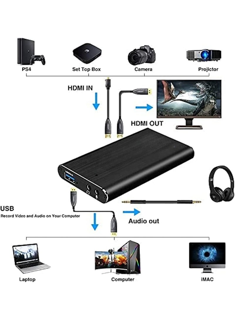 USB 3.0 Video & Audio Capture Card – 4K HDMI Input, Loop Output, Supports 1080p 60fps – Ideal for Game Streaming, Camera, and PC Recording - Image 2