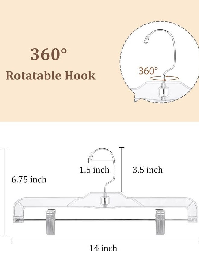 AMKUFO Pants-Hangers-with-Clips-15-Pack, 14 Inch Clear-Plastic-Skirts-Hangers-with-Adjustable-Clips for Shorts Jeans Trousers, Clothes-Hangers Non-Slip Clip-Hangers - Image 2