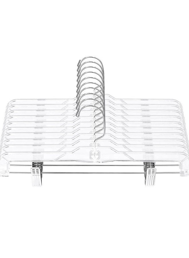 AMKUFO Pants-Hangers-with-Clips-15-Pack, 14 Inch Clear-Plastic-Skirts-Hangers-with-Adjustable-Clips for Shorts Jeans Trousers, Clothes-Hangers Non-Slip Clip-Hangers - Image 1