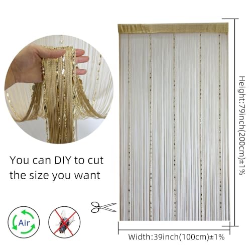 ave split 100cmX200cm Decorative Door String Curtain Beads Wall Panel Fringe Window Room Divider Blind for Wedding Coffee House Restaurant Parts Door Divider Beads Tassel Screen Decoration (gold25) - Image 2