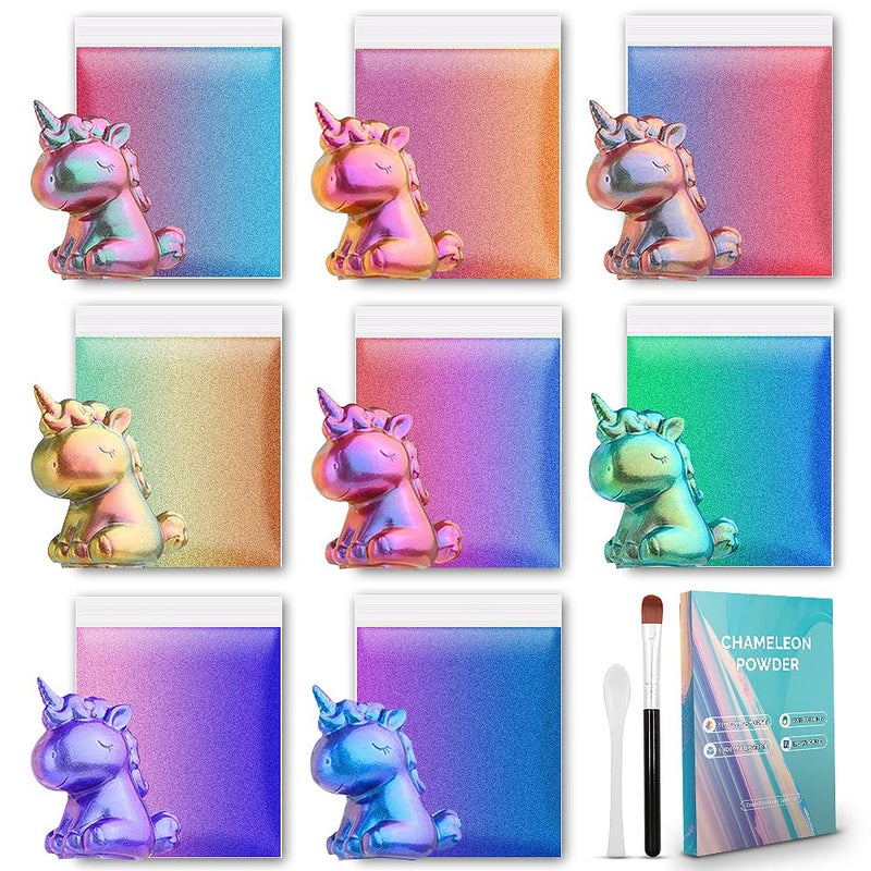 CHEAPART CHEAPART Chameleon Mica Powder 8 Colors Metallic Shift Mica Powder Pigment Epoxy Resin Dye Cosmetic Grade Holographic Mica Powder Nails Art Makeup Paints Soap Candle Clay