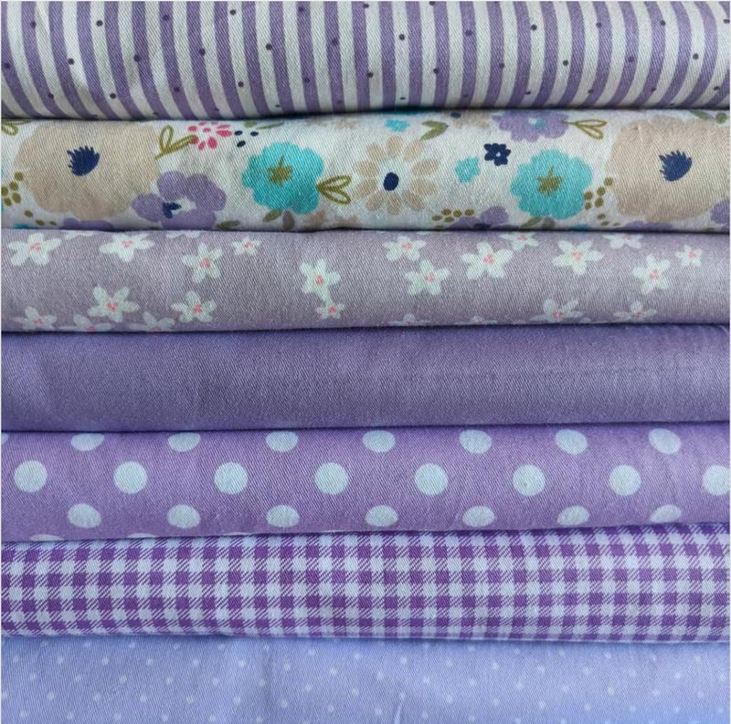 Antetek 7Pcs 20" x 20" Cotton Fabric DIY Making Supplies Quilting Patchwork Fabric Fat Quarter Bundles DIY for Quilting Cotton Patchwork Cushions (Mix Purple Flowers, 20" x 20") - Image 1