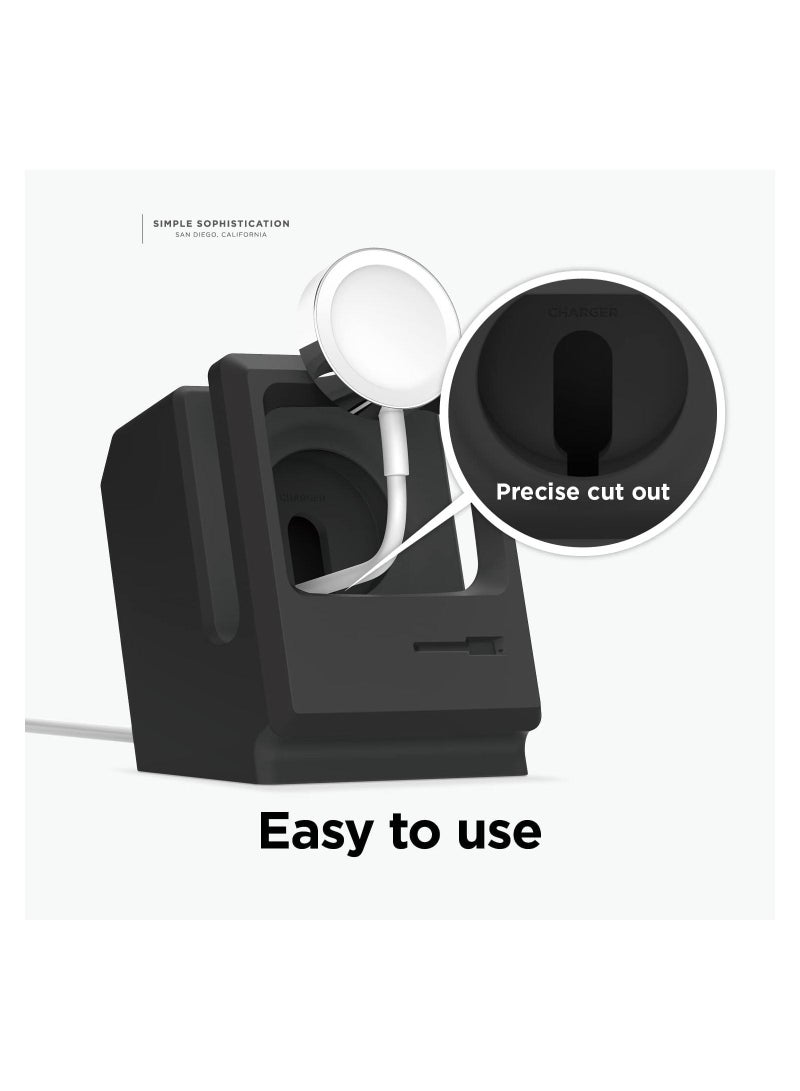 SYOSI Stand Compatible with Apple Watch Ultra, Series 8/7/6/5/4/3/2/1/SE 49mm/45mm/44mm/42mm, Classic Monitor Design Compatible with Nightstand Mode, Retro Computer Silicone Wireless Charging Dock (Black) - Image 4