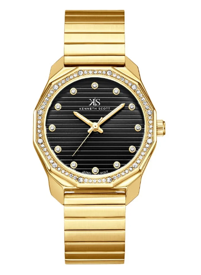 KENNETH SCOTT Kenneth Scott K24505-GBGB Women's Analog Display Watch & Stainless Steel Strap Gold