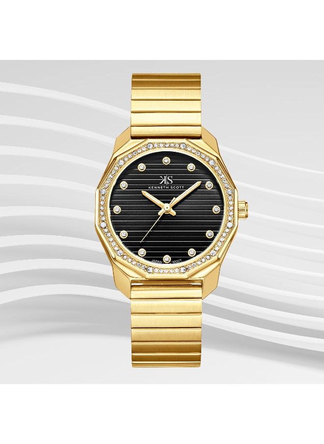 KENNETH SCOTT Kenneth Scott K24505-GBGB Women's Analog Display Watch & Stainless Steel Strap Gold  - Image 2
