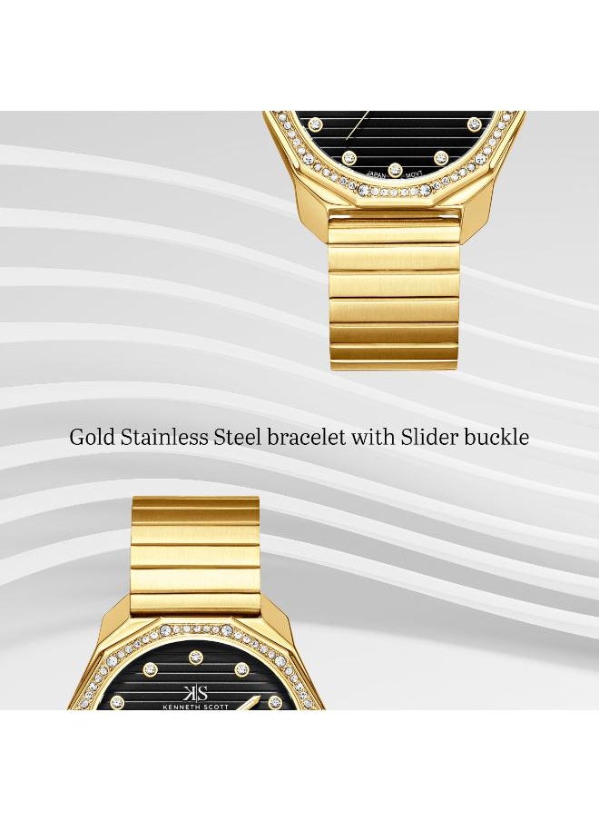 KENNETH SCOTT Kenneth Scott K24505-GBGB Women's Analog Display Watch & Stainless Steel Strap Gold  - Image 4