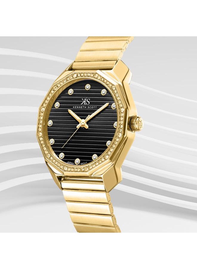 KENNETH SCOTT Kenneth Scott K24505-GBGB Women's Analog Display Watch & Stainless Steel Strap Gold  - Image 3