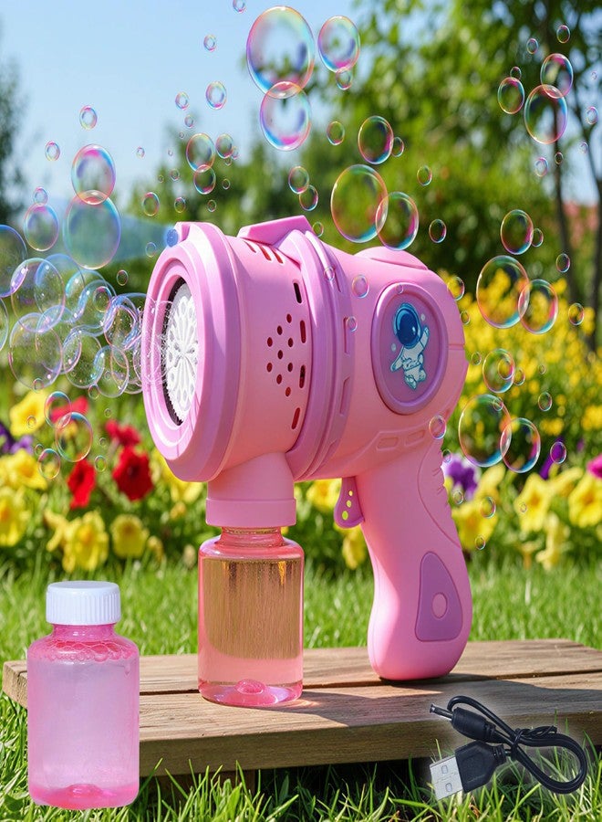 VikriDA Automatic Bubble Blower with LED Lights – 5000+ Bubbles/Min – Includes Charging Cable, 2 Bubble Solution Bottles – Pink - Image 1