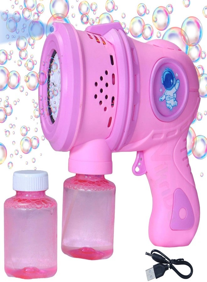 VikriDA Automatic Bubble Blower with LED Lights – 5000+ Bubbles/Min – Includes Charging Cable, 2 Bubble Solution Bottles – Pink - Image 2
