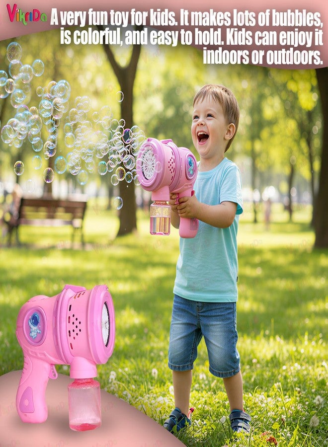VikriDA Automatic Bubble Blower with LED Lights – 5000+ Bubbles/Min – Includes Charging Cable, 2 Bubble Solution Bottles – Pink - Image 4