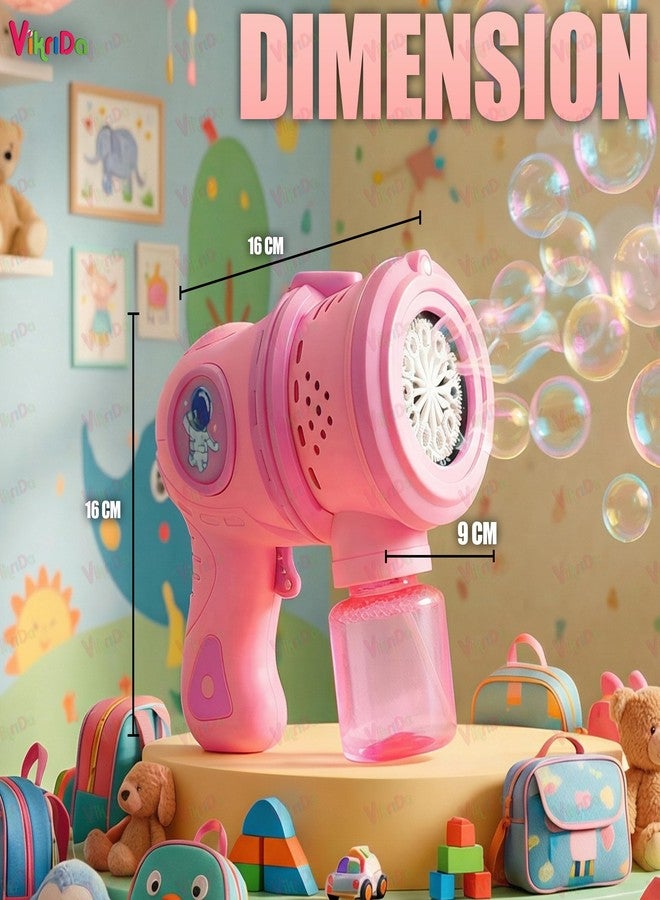 VikriDA Automatic Bubble Blower with LED Lights – 5000+ Bubbles/Min – Includes Charging Cable, 2 Bubble Solution Bottles – Pink - Image 3