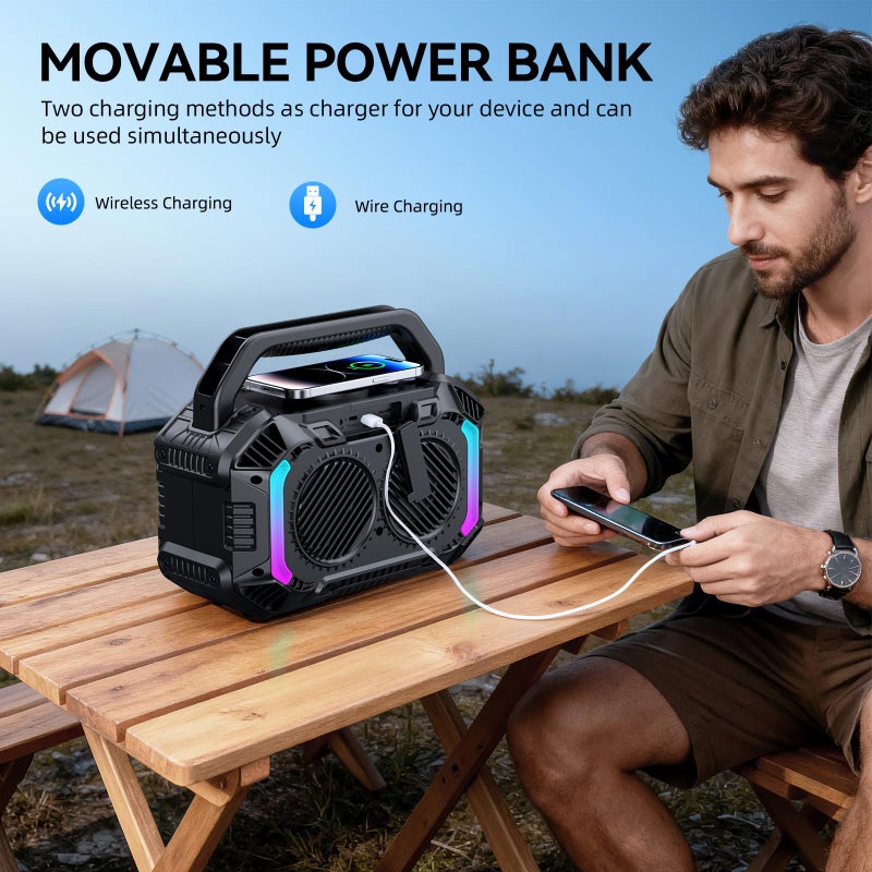 Wilody Speakers Bluetooth Wireless, 100W Loud Outdoor Speaker with Bass, IPX7 Waterproof Floatable, 20H Playtime, Wireless Charge, TWS, RGB Light, Portable Speaker for Work, Garage, Outdoor (Black) - Image 5