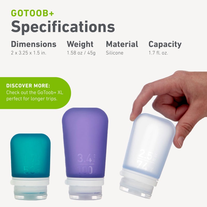 humangear GoToob+ 3-Pack (Small) | Refillable Silicone Travel Bottle | Locking Lid | Food-Safe Material, Clear/Red/Orange, Small (1.7 fl.oz; 53ml) - Image 5