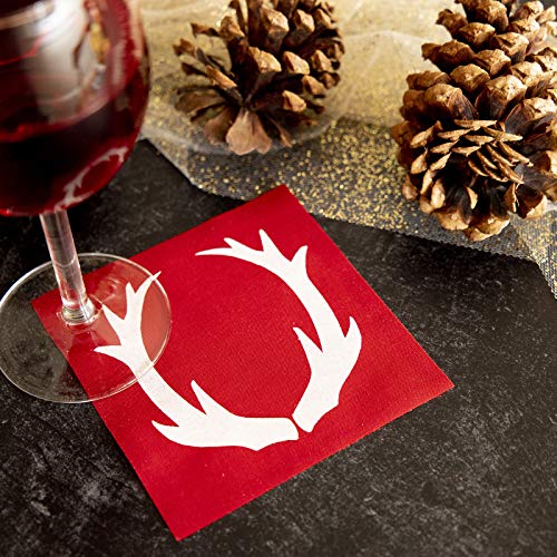 Five Star Napkins Antler Christmas Cocktail Napkins - Red Cotton - 4.5" x 4.5" - Single Use - Party, Events, Holiday (50 x) - Image 2