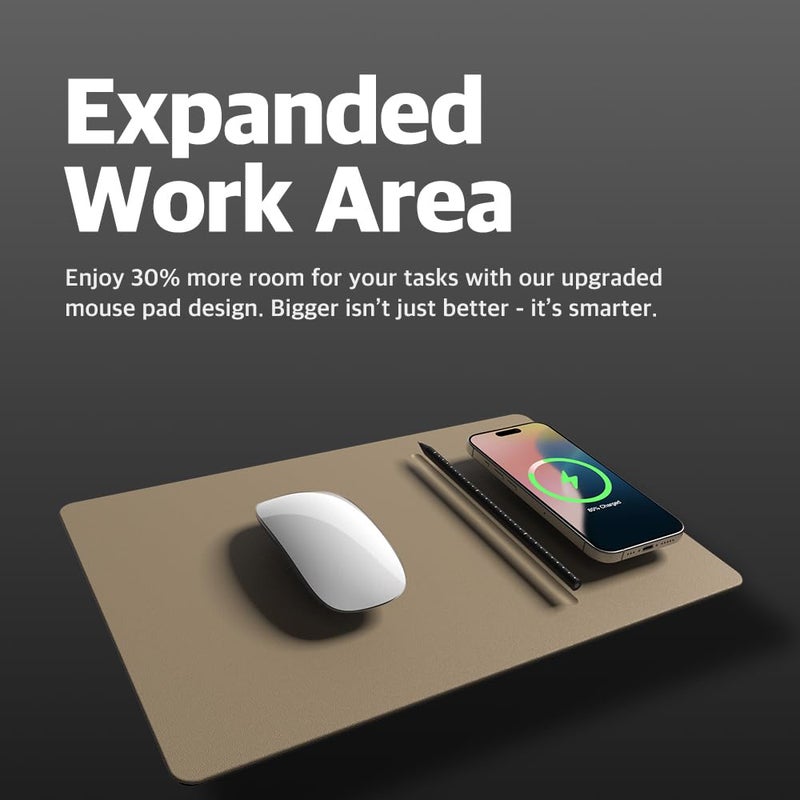 POUT H3 PRO Wireless Charging Mouse Pad â€“ Qi-Enabled Fast Charger with Anti-Slip Base & Smooth Surface for Phones and Earbuds â€“ Sleek Desk Accessory for Home & Office (Latte Cream) - Image 2