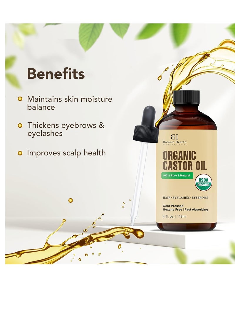 Botanic Hearth Botanic Hearth Castor Oil (4 fl oz) | USDA Certified Organic | 100% Pure & Hexane Free | Cold Pressed | Promotes Growth for Eyelashes, Eyebrows & Hair | Includes Eyebrow & Eyelash Brush  - Image 2