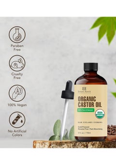 Botanic Hearth Botanic Hearth Castor Oil (4 fl oz) | USDA Certified Organic | 100% Pure & Hexane Free | Cold Pressed | Promotes Growth for Eyelashes, Eyebrows & Hair | Includes Eyebrow & Eyelash Brush  - Image 3
