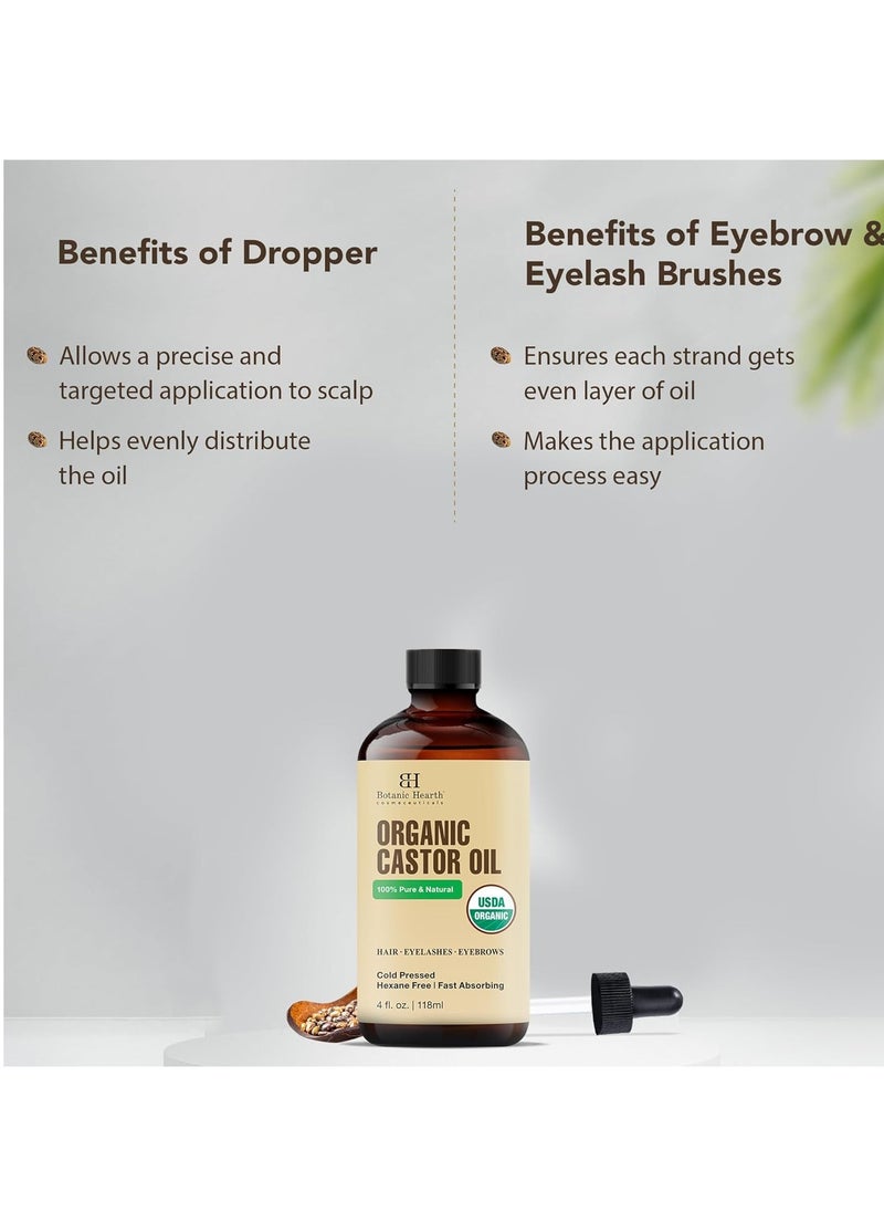 Botanic Hearth Botanic Hearth Castor Oil (4 fl oz) | USDA Certified Organic | 100% Pure & Hexane Free | Cold Pressed | Promotes Growth for Eyelashes, Eyebrows & Hair | Includes Eyebrow & Eyelash Brush  - Image 4