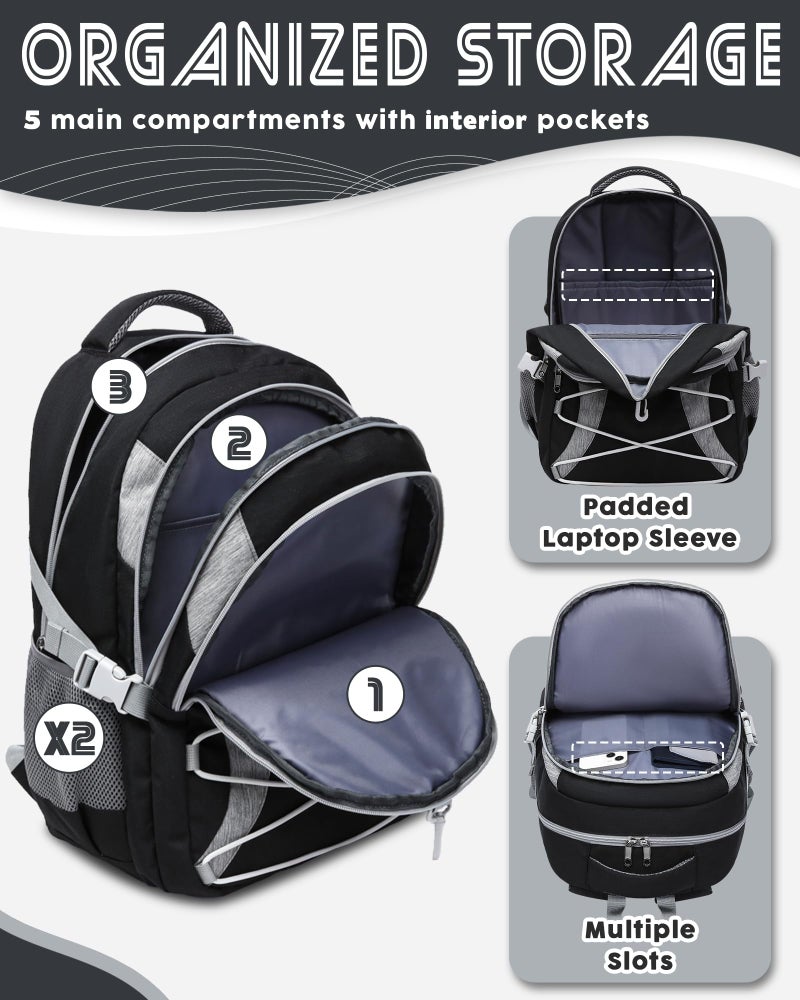 BLUEFAIRY Middle High School Backpack for Boys Girls Large Bookbag with Laptop Compartment Back to School Book Bags for Teens Teenagers Mochilas Escolares para NiÃ±os NiÃ±as (Black/Gray, Solid) - Image 3