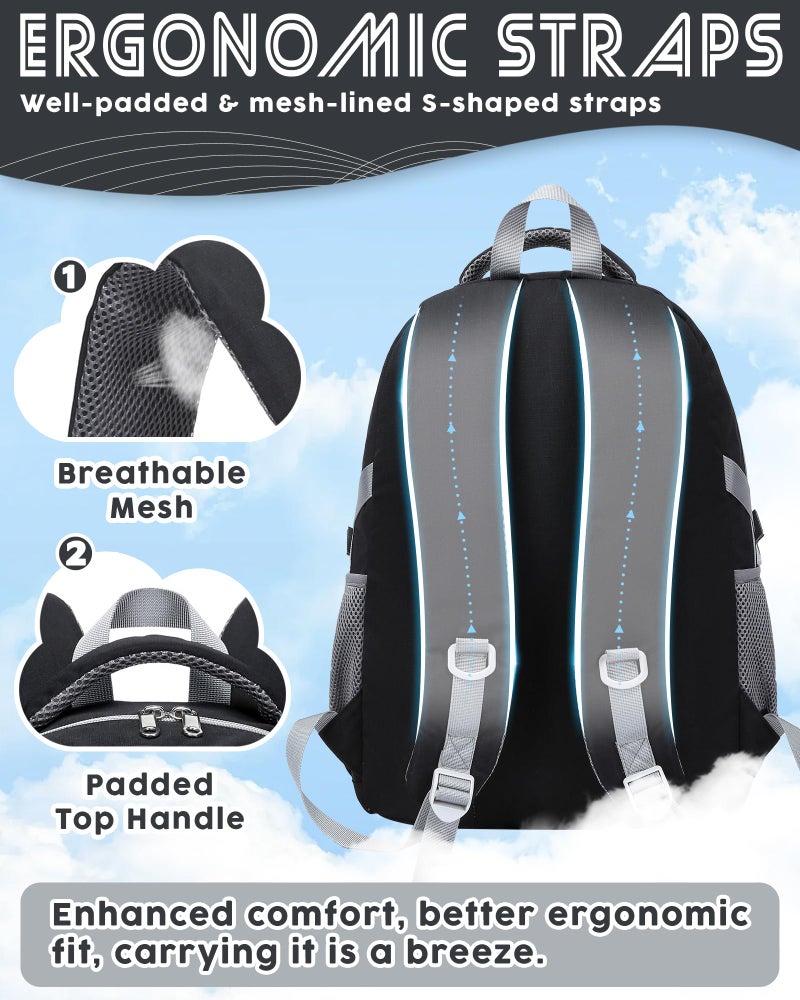 BLUEFAIRY Middle High School Backpack for Boys Girls Large Bookbag with Laptop Compartment Back to School Book Bags for Teens Teenagers Mochilas Escolares para NiÃ±os NiÃ±as (Black/Gray, Solid) - Image 5