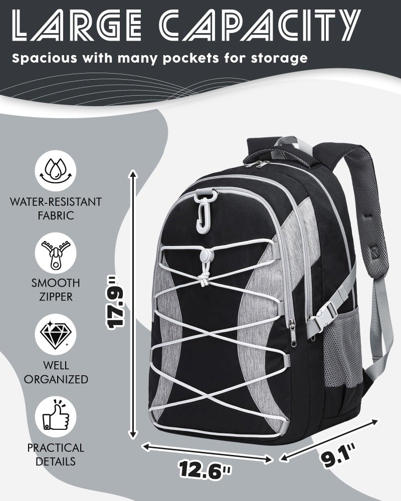 BLUEFAIRY Middle High School Backpack for Boys Girls Large Bookbag with Laptop Compartment Back to School Book Bags for Teens Teenagers Mochilas Escolares para NiÃ±os NiÃ±as (Black/Gray, Solid) - Image 4