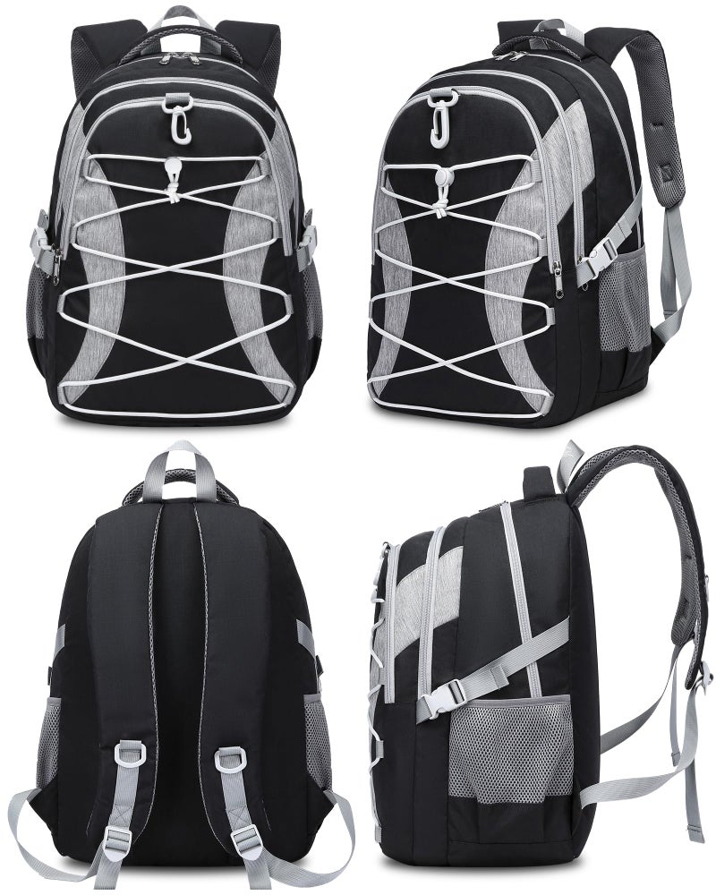 BLUEFAIRY Middle High School Backpack for Boys Girls Large Bookbag with Laptop Compartment Back to School Book Bags for Teens Teenagers Mochilas Escolares para NiÃ±os NiÃ±as (Black/Gray, Solid) - Image 2